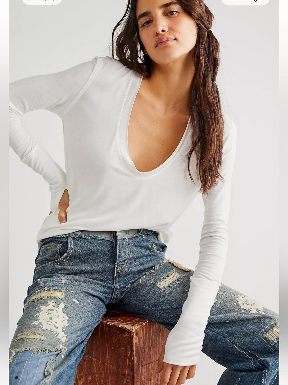 We The Free Free People Fresh & Clean V-Neck Long Sleeve Thumbhole Top S/M/L